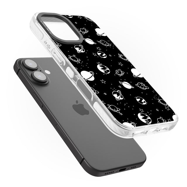 iPhone 16 Pro Max White Planets on Black Black Impact Phone Case