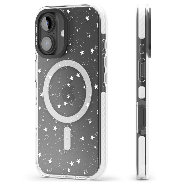 iPhone 16 Pro Max White Stars on Clear Black Impact Phone Case