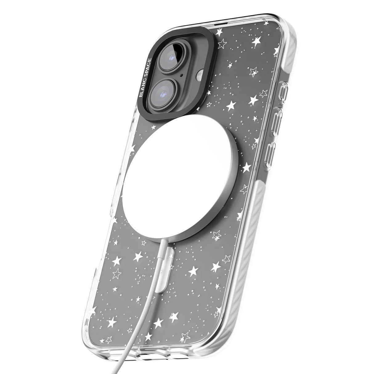 iPhone 16 Pro Max White Stars on Clear Black Impact Phone Case