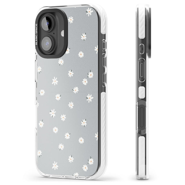 iPhone 16 Pro Max Painted Daisy Blue-Grey Cute Black Impact Phone Case