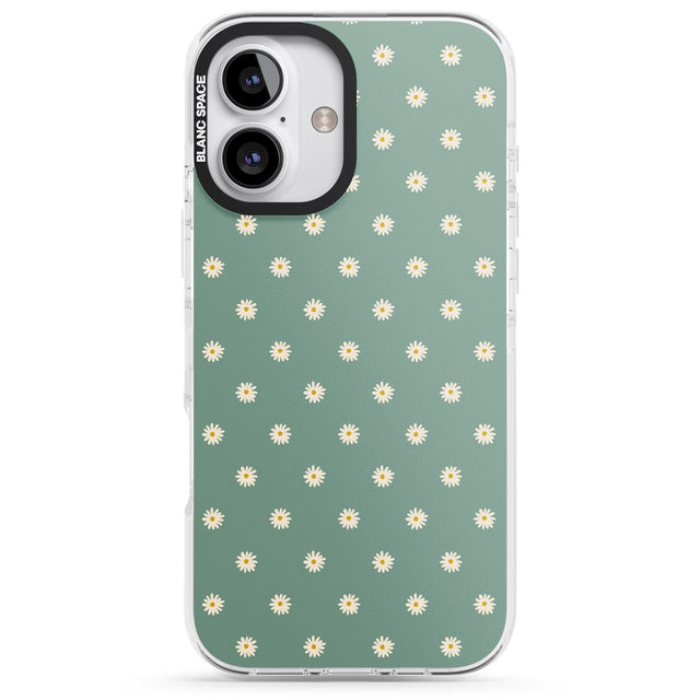 iPhone 16 Pro Max Daisy Pattern Teal Cute Floral Black Impact Phone Case