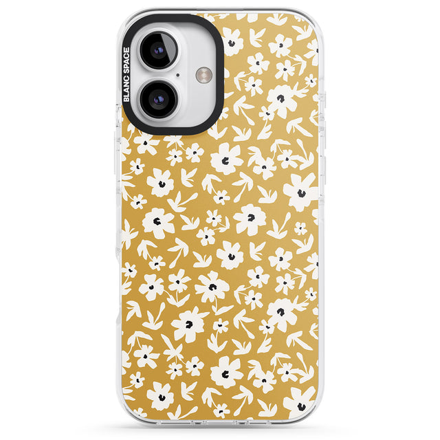 iPhone 16 Pro Max Floral Print on Mustard Cute Floral Black Impact Phone Case