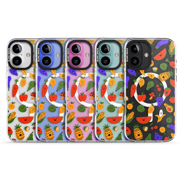 iPhone 16 Pro Max Mixed Kawaii Food Icons - Clear Black Impact Phone Case