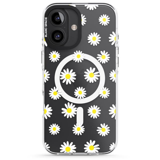 iPhone 16 Pro Max White Daisy Pattern (Clear) Black Impact Phone Case