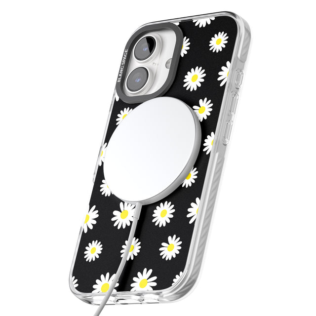 iPhone 16 Pro Max White Daisy Pattern (Black) Black Impact Phone Case