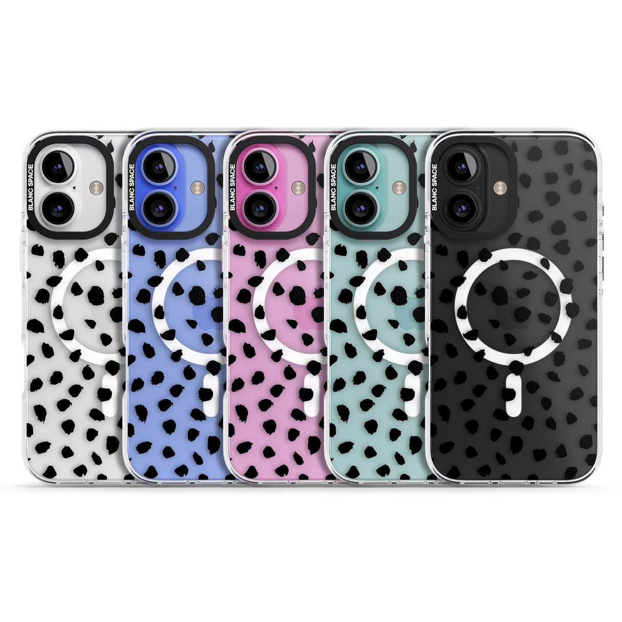 iPhone 16 Pro Max Black on Transparent Dalmatian Polka Dot Spots Black Impact Phone Case