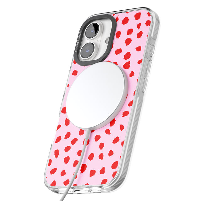 iPhone 16 Pro Max Red on Pink Dalmatian Polka Dot Spots Black Impact Phone Case