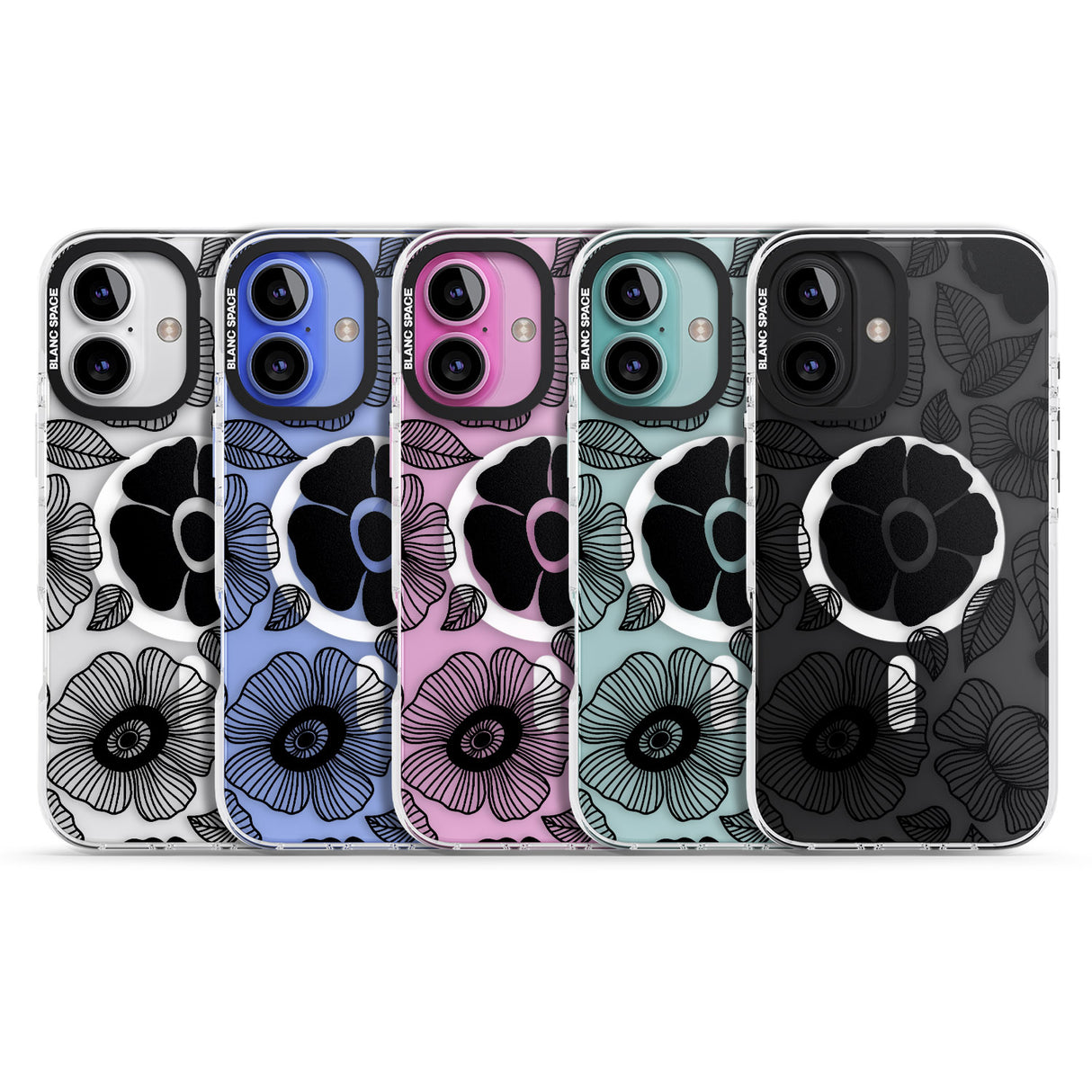 iPhone 16 Pro Max Black Flowers Black Impact Phone Case