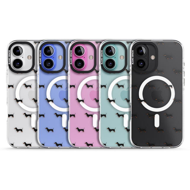 iPhone 16 Pro Max Dachshund Dog Pattern Clear Black Impact Phone Case