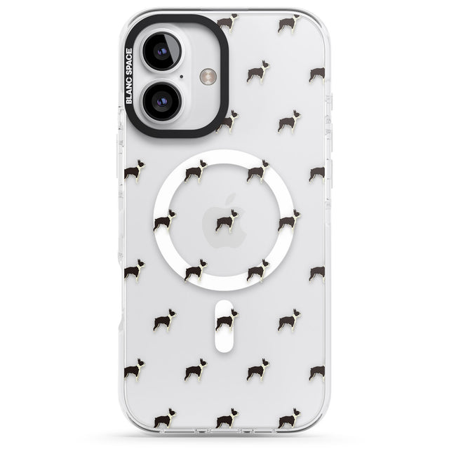 iPhone 16 Pro Max Boston Terrier Dog Pattern Clear Black Impact Phone Case