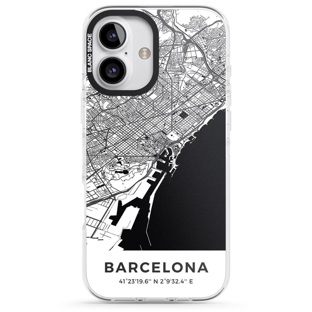 iPhone 16 Pro Max Map of Barcelona, Spain Black Impact Phone Case