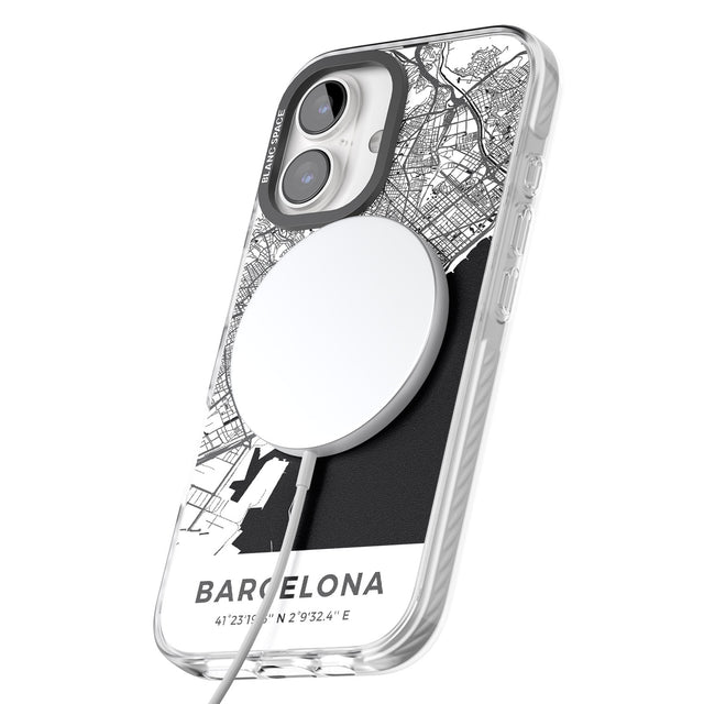 iPhone 16 Pro Max Map of Barcelona, Spain Black Impact Phone Case