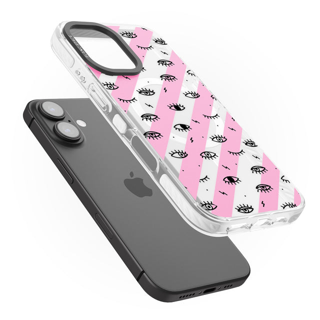 iPhone 16 Pro Max Pink Stripe Eyes Black Impact Phone Case