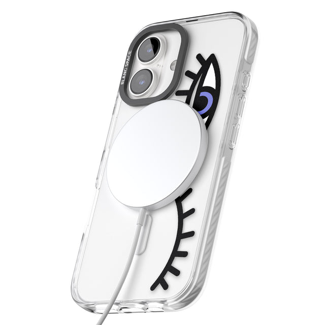 iPhone 16 Pro Max Winking Eyes Transparent Pattern Black Impact Phone Case