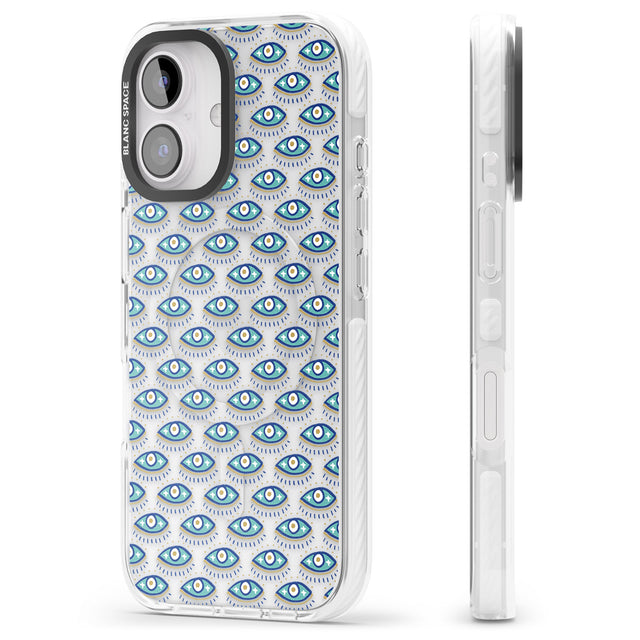 iPhone 16 Pro Max Eyes & Crosses (Clear) Psychedelic Eyes Pattern Black Impact Phone Case