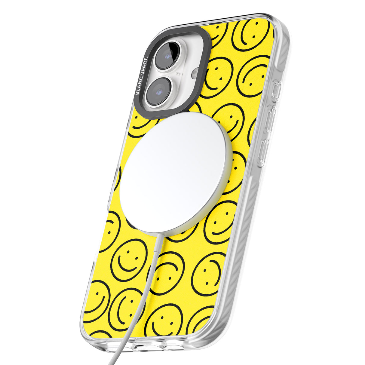 iPhone 16 Pro Max Happy Face Pattern Black Impact Phone Case