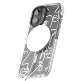 iPhone 16 Pro Max Abstract Continuous Line Faces White on Clear Black Impact Phone Case