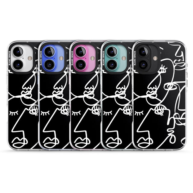 iPhone 16 Pro Max Abstract Continuous Line Faces White on Black Black Impact Phone Case