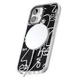 iPhone 16 Pro Max Abstract Continuous Line Faces White on Black Black Impact Phone Case