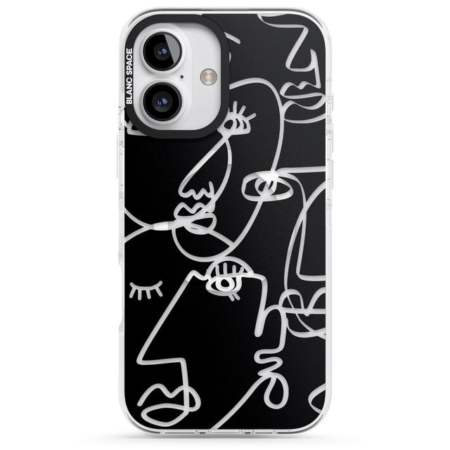 iPhone 16 Pro Max Abstract Continuous Line Faces Clear on Black Black Impact Phone Case