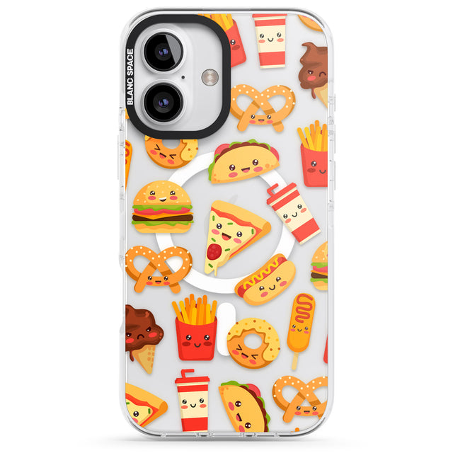 iPhone 16 Pro Max Fast Food Patterns Kawaii Fast Food Mix Black Impact Phone Case