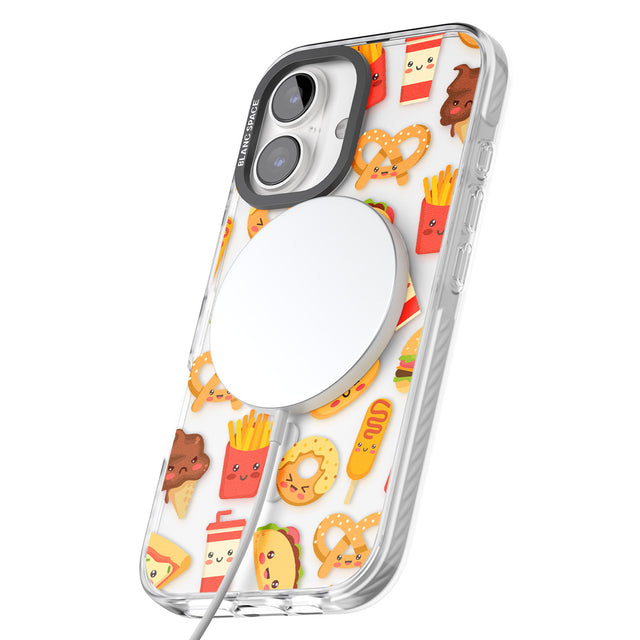 iPhone 16 Pro Max Fast Food Patterns Kawaii Fast Food Mix Black Impact Phone Case