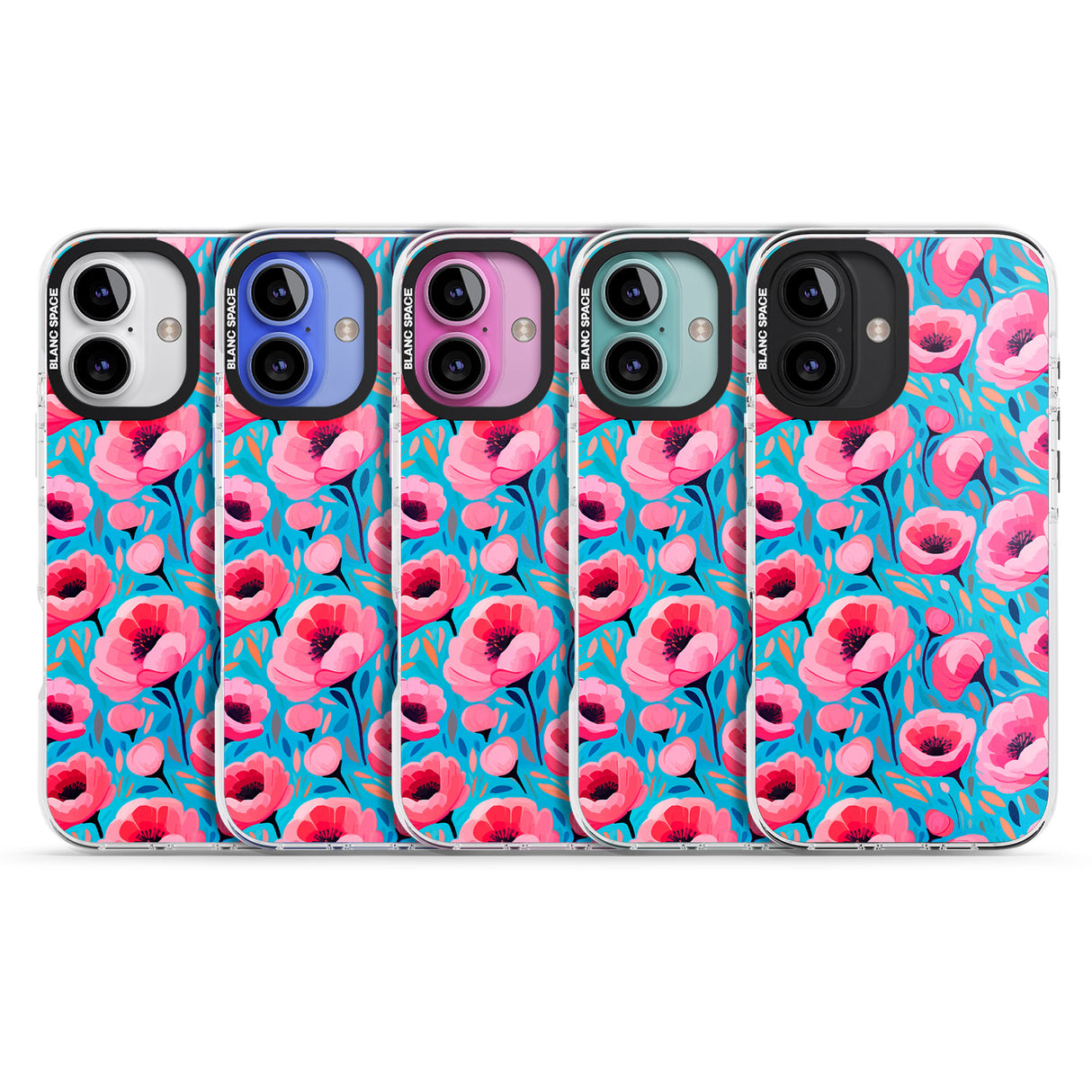 iPhone 16 Pro Max Tropical Pink Poppies Black Impact Phone Case