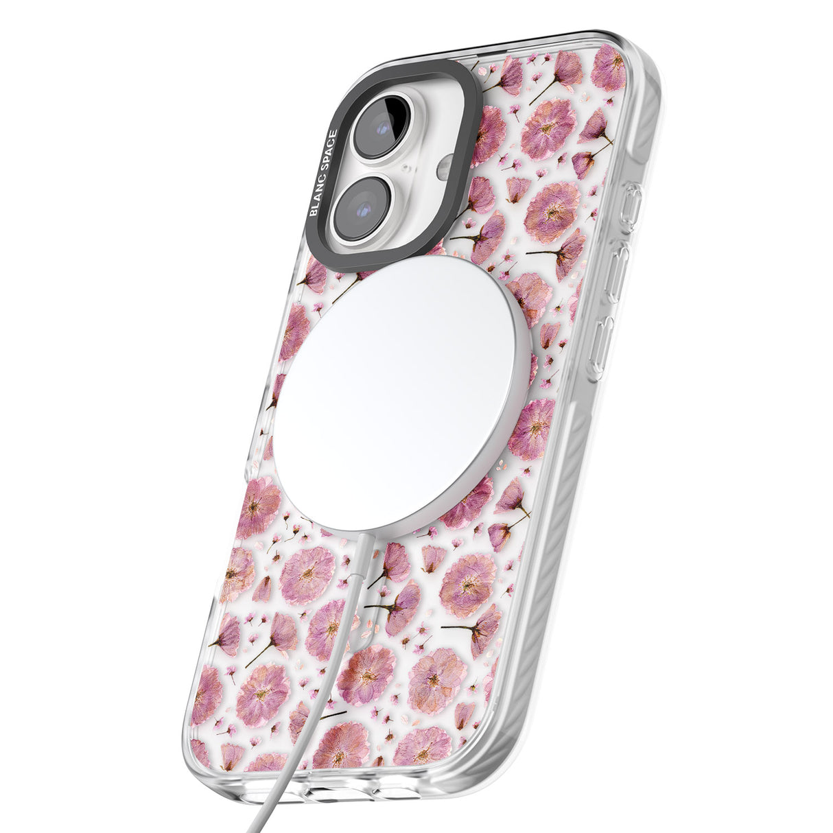 iPhone 16 Pro Max Pink Flowers & Blossoms Transparent Design Black Impact Phone Case