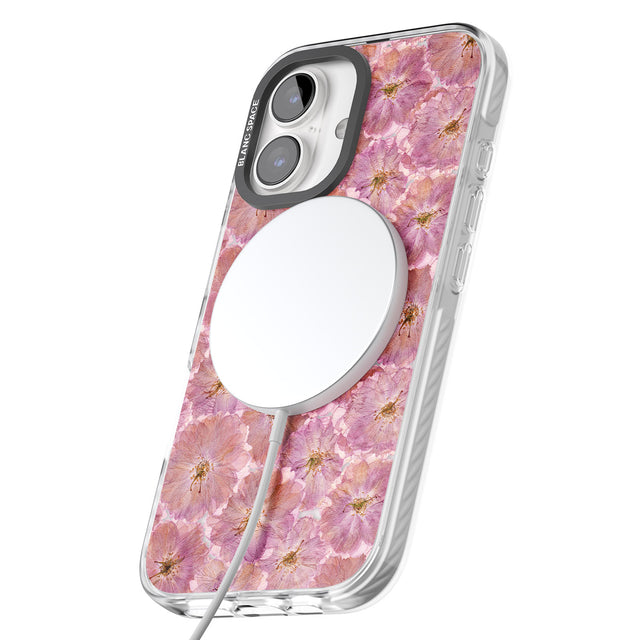 iPhone 16 Pro Max Large Pink Flowers Transparent Design Black Impact Phone Case