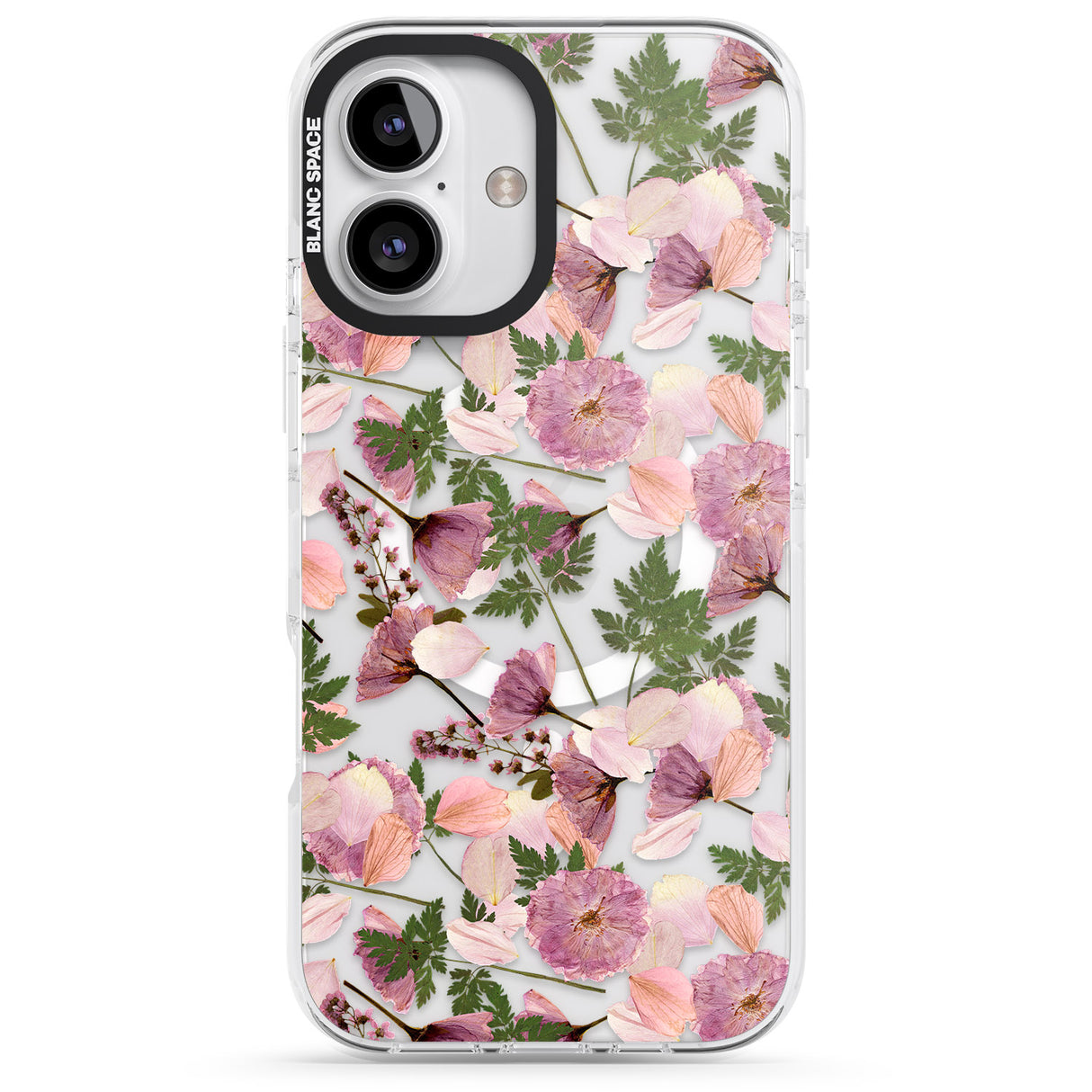 iPhone 16 Pro Max Leafy Floral Pattern Transparent Design Black Impact Phone Case