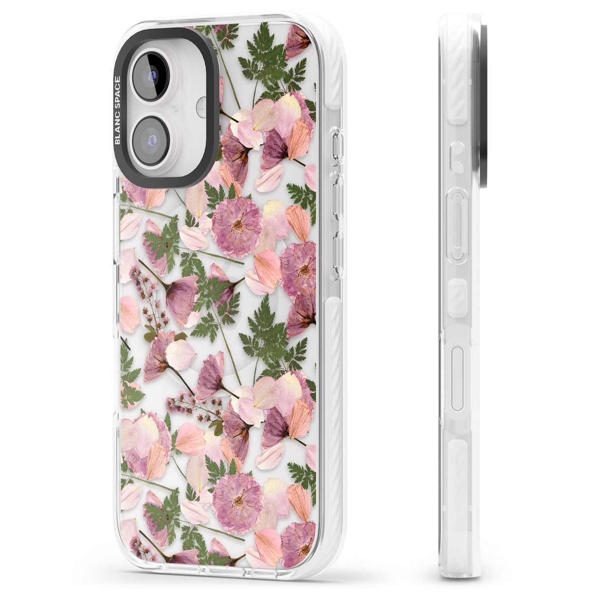 iPhone 16 Pro Max Leafy Floral Pattern Transparent Design Black Impact Phone Case