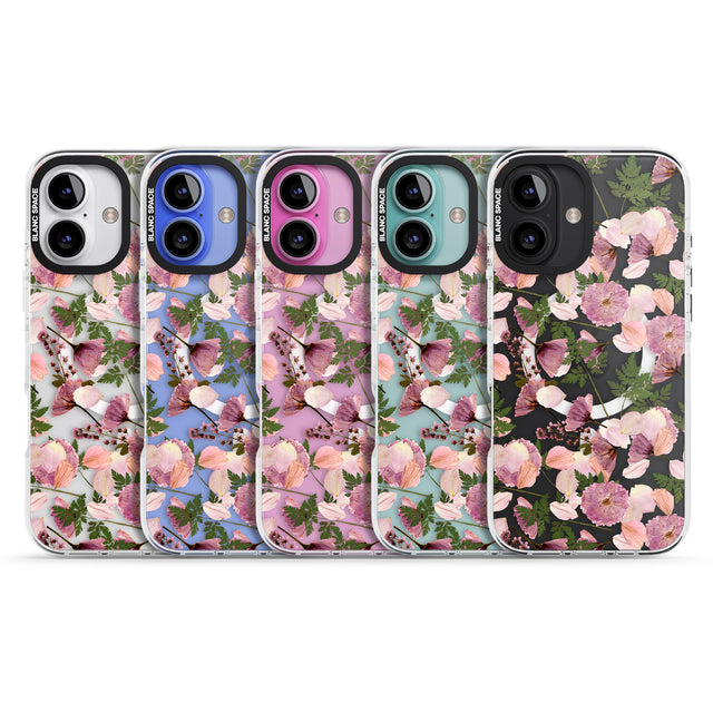 iPhone 16 Pro Max Leafy Floral Pattern Transparent Design Black Impact Phone Case