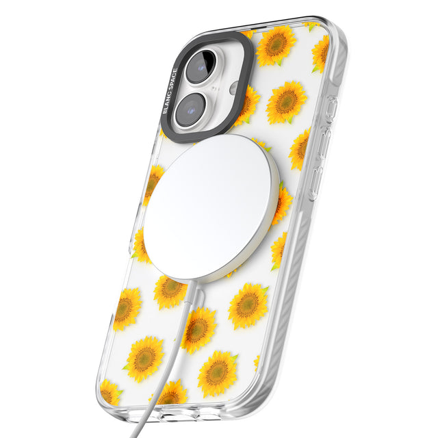 iPhone 16 Pro Max Sunflowers Transparent Pattern Black Impact Phone Case