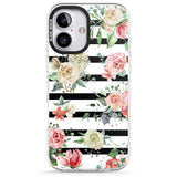 iPhone 16 Pro Max Bold Stripes & Flower Pattern Black Impact Phone Case