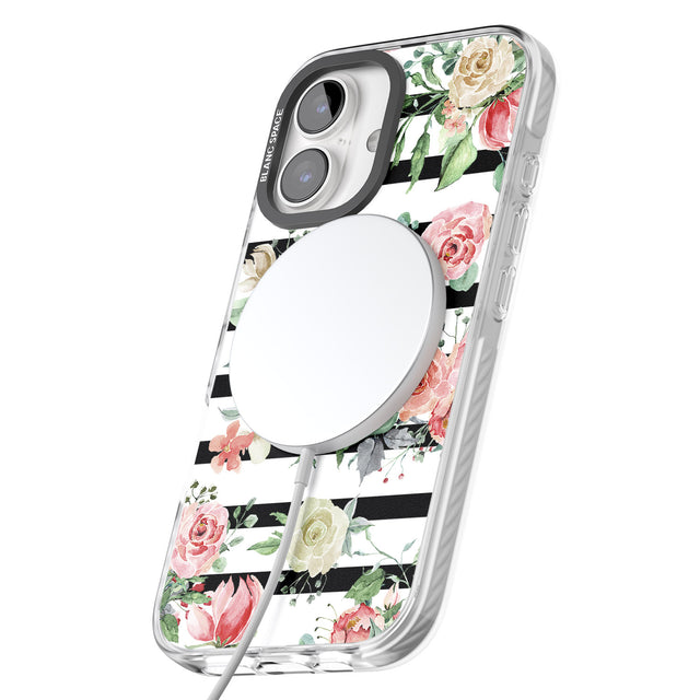 iPhone 16 Pro Max Bold Stripes & Flower Pattern Black Impact Phone Case