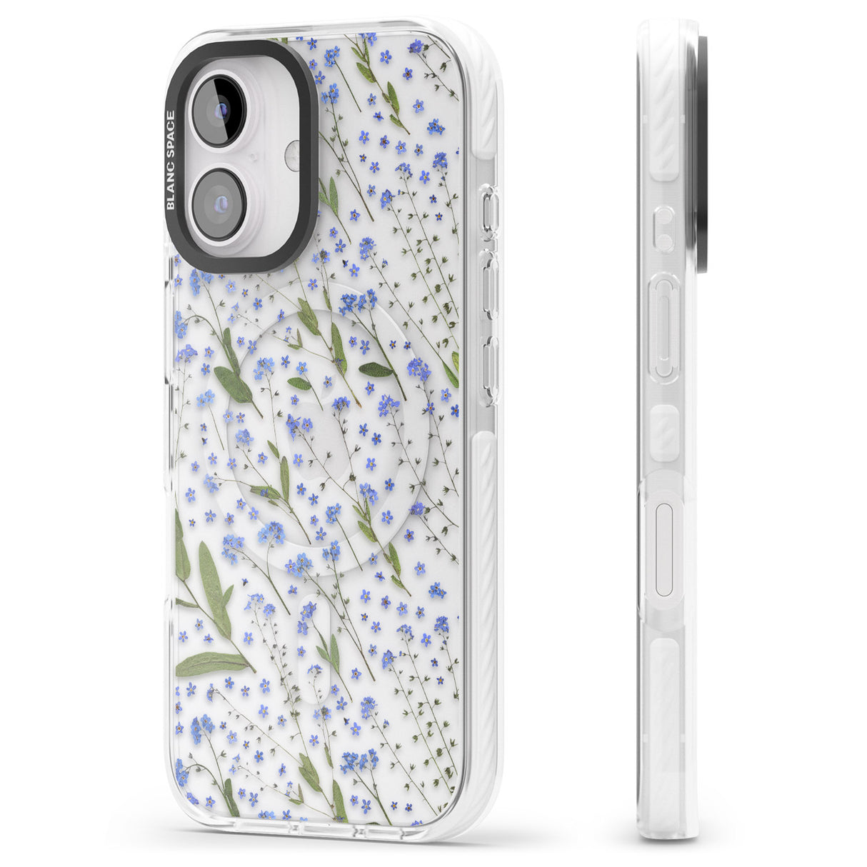 iPhone 16 Pro Max Blue Wild Flower Design Black Impact Phone Case