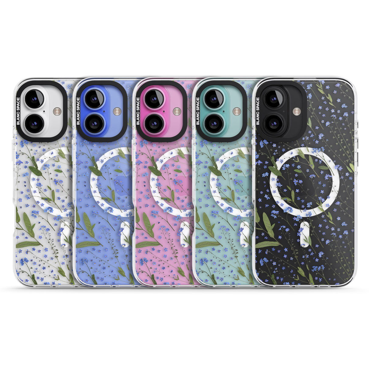 iPhone 16 Pro Max Blue Wild Flower Design Black Impact Phone Case