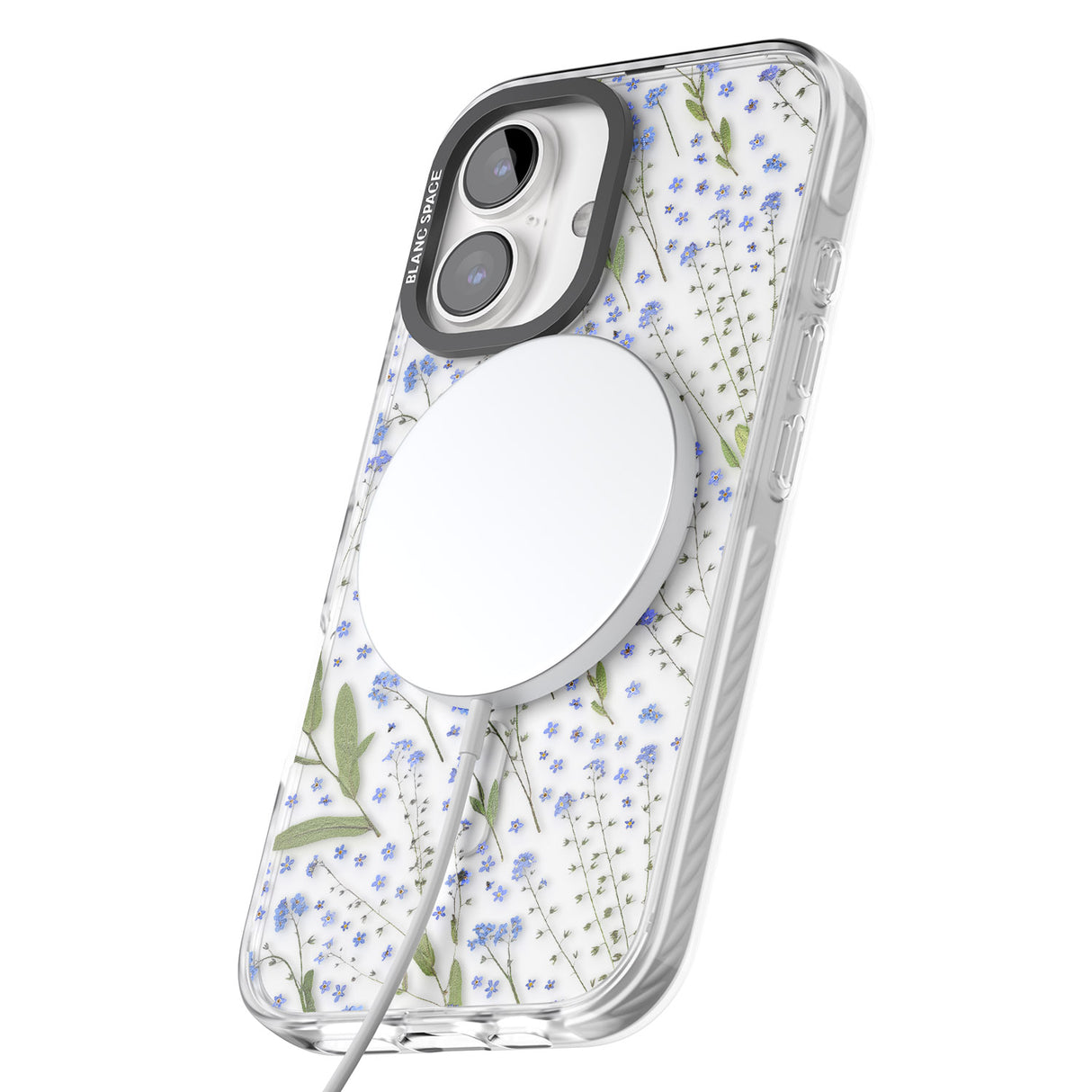 iPhone 16 Pro Max Blue Wild Flower Design Black Impact Phone Case