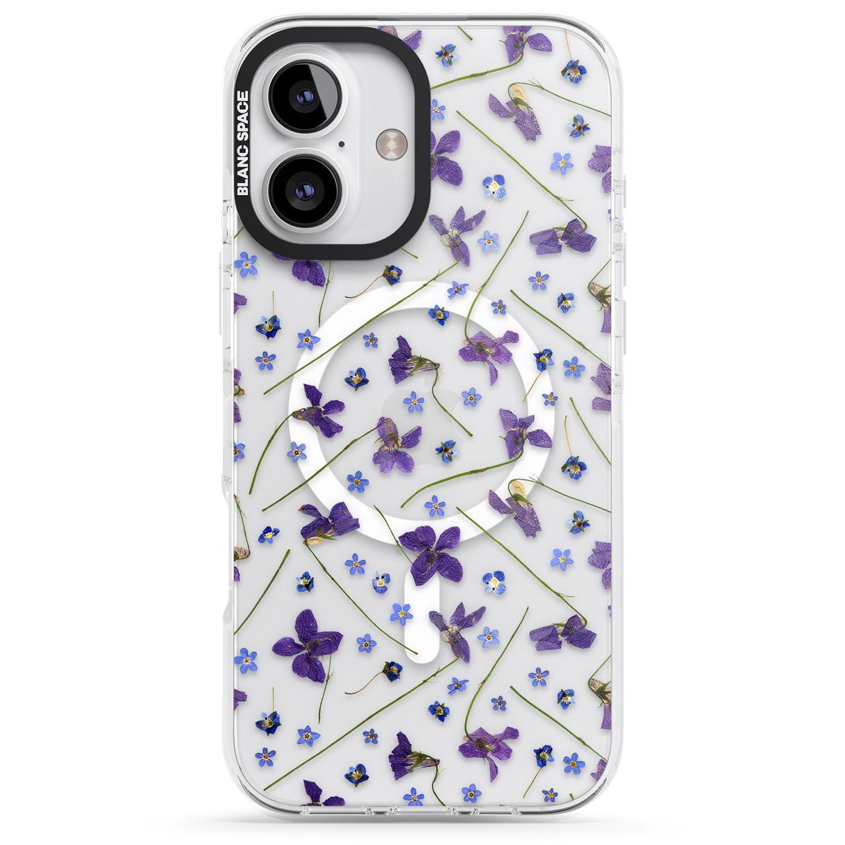 iPhone 16 Pro Max Violet & Blue Floral Pattern Design Black Impact Phone Case