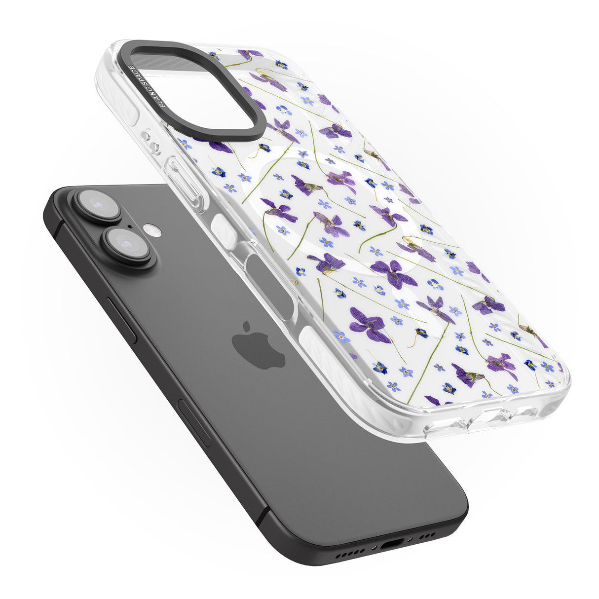 iPhone 16 Pro Max Violet & Blue Floral Pattern Design Black Impact Phone Case