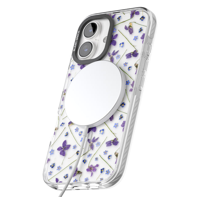 iPhone 16 Pro Max Violet & Blue Floral Pattern Design Black Impact Phone Case