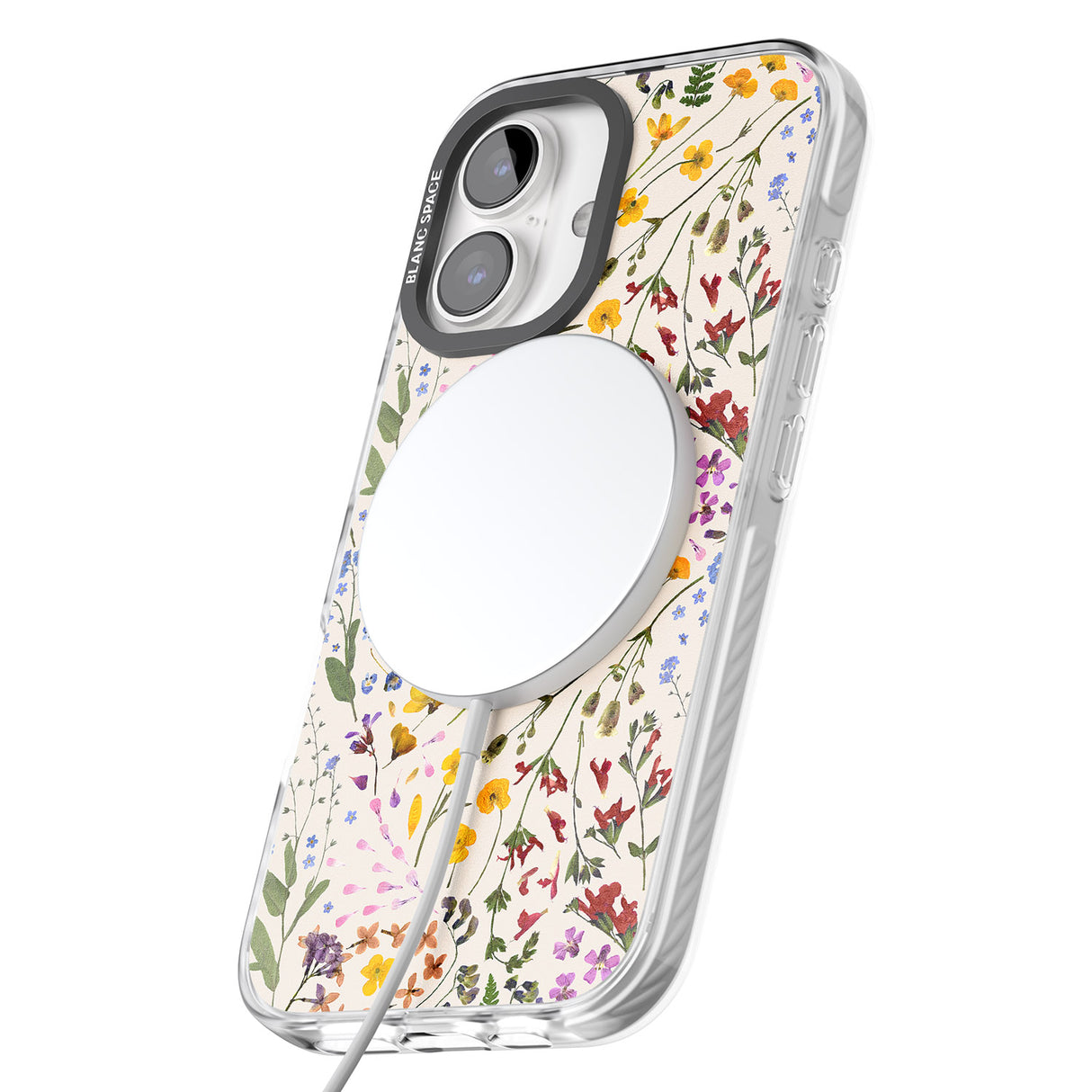 iPhone 16 Pro Max Wildflower & Leaves Cluster Design - Cream Black Impact Phone Case