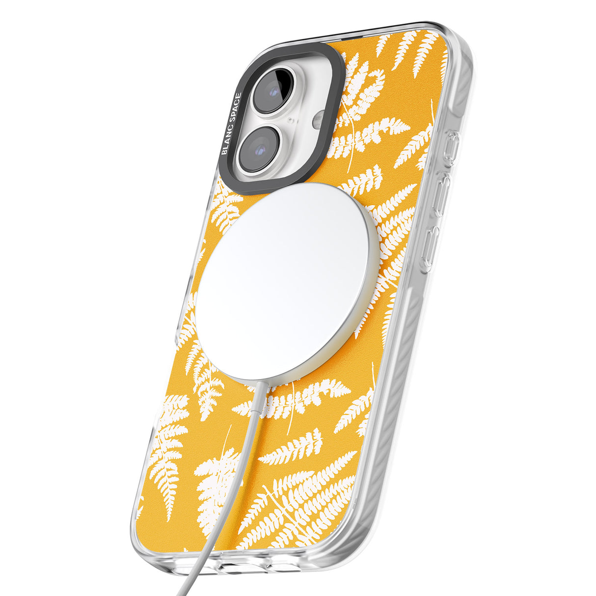 iPhone 16 Pro Max Fern Pattern on Yellow Black Impact Phone Case