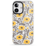 iPhone 16 Pro Max Yellow Blossoms Transparent Floral Black Impact Phone Case