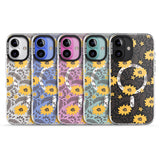 iPhone 16 Pro Max Yellow Blossoms Transparent Floral Black Impact Phone Case