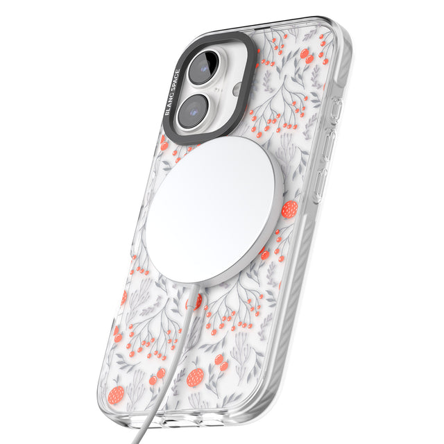 iPhone 16 Pro Max Red Fruits Transparent Floral Black Impact Phone Case