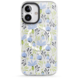 iPhone 16 Pro Max Blue Flora Transparent Floral Black Impact Phone Case