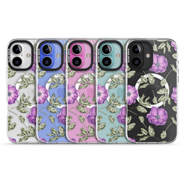 iPhone 16 Pro Max Purple Blossoms Transparent Floral Black Impact Phone Case