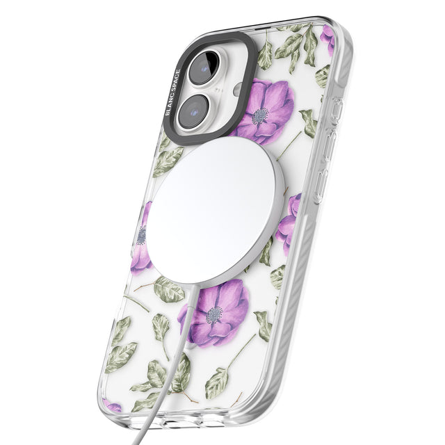 iPhone 16 Pro Max Purple Blossoms Transparent Floral Black Impact Phone Case