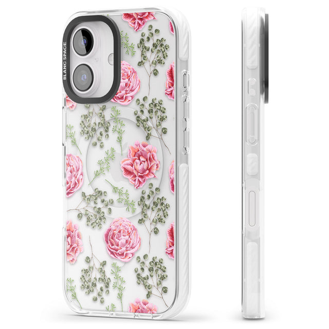 iPhone 16 Pro Max Roses & Eucalyptus Transparent Floral Black Impact Phone Case